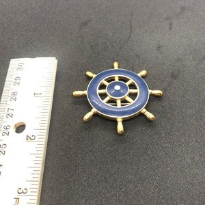 Trifari Vintage Enamel Nautical Ships Wheel Brooch